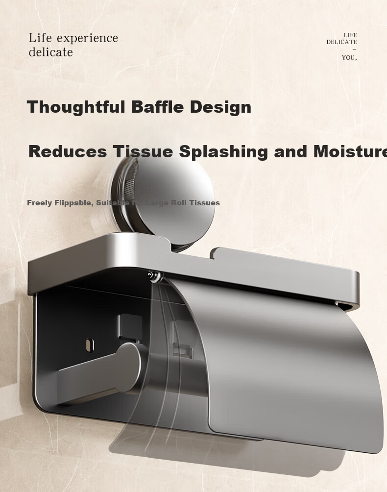 Xinpei Toilet Paper Holder, No Drilling Required, Bathroom Roll Dispenser, Hotel Commercial Space Aluminum Tissue Box, Bathroom Storage Rack 18