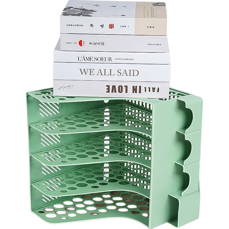Licao File Organizer Shelf, Document Storage Box, File Folder Holder, Desktop Bookshelf, Office File Rack, File Basket with Built-In Pen Holder, Office Supplies, Forest Gree
