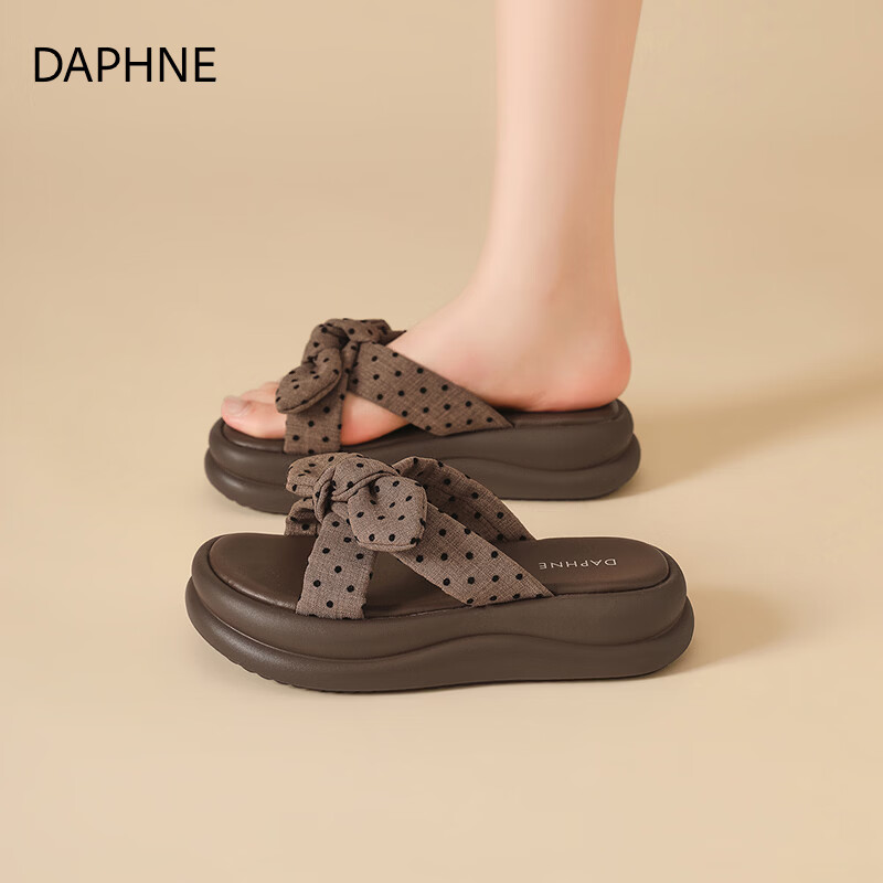 DAPHNE 2026 Autumn New Polka Dot Bow Thick Sole Height Increasing Comfortable Slip-On Sandals for Women