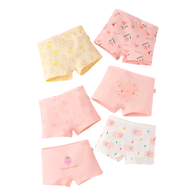 LangSha Girls' Underwear, Class A Cotton, Lightweight And Breathable, Baby Girl Student Cute Boxer Briefs, 6 Pairs, Size 130