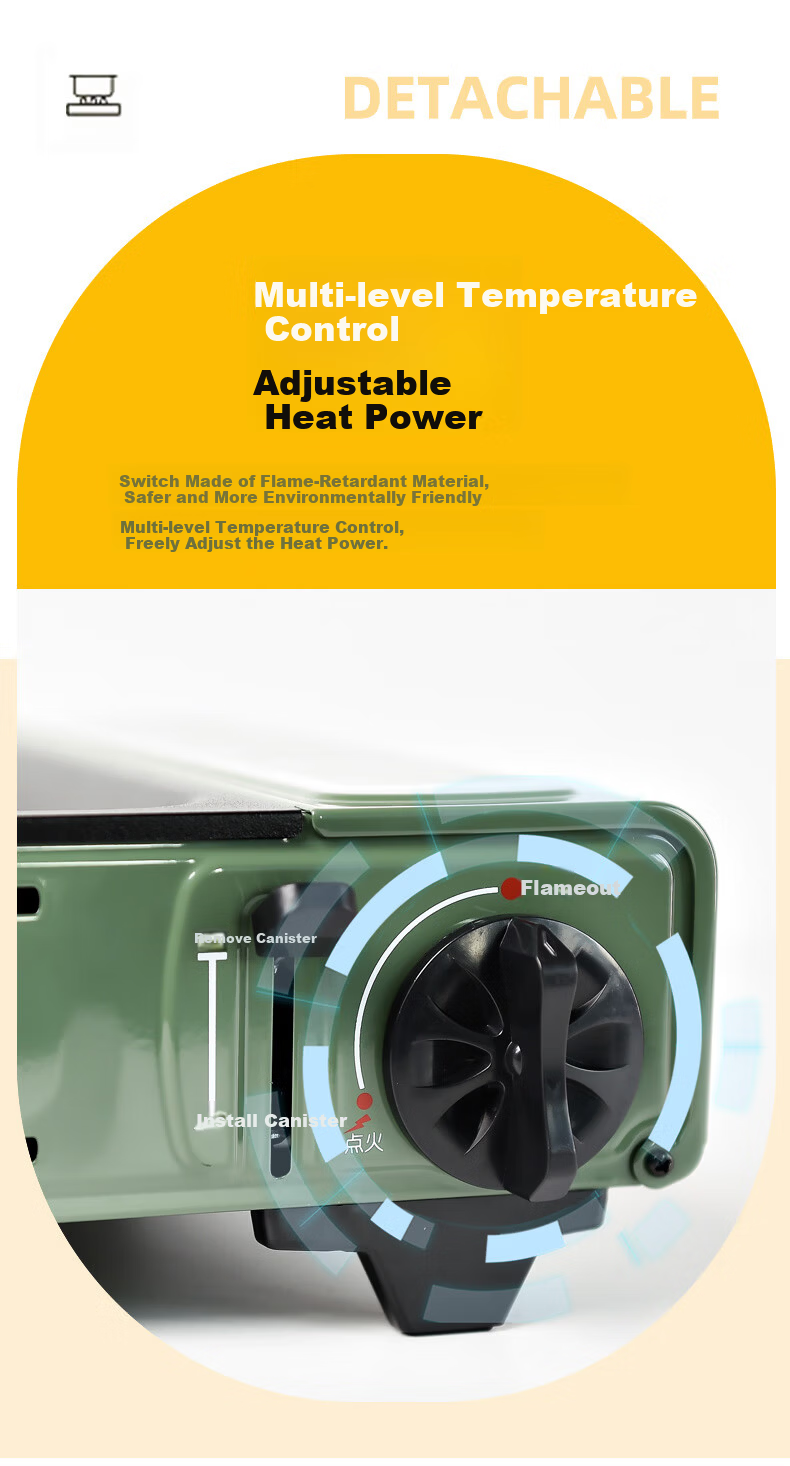 Maixian Outdoor Portable 2.2KW Cassette Stove Multi-Use High-Power Gas Cooker for BBQ and Hot Pot Set 6