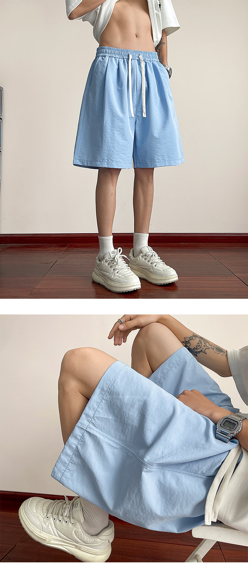 MON-LIST Men's Summer Simple Loose Vintage Quick-Dry Sports Straight Casual Shorts MLDK09 White 3XL 23