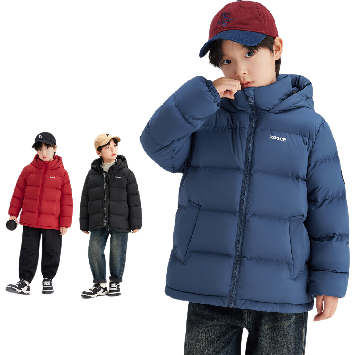 Zuoxi Children's down Jacket, 2025 New Style, Boys' Winter Warm And Cold-Resistant White Duck down Hooded Puffer Coat, Black, Size 150
