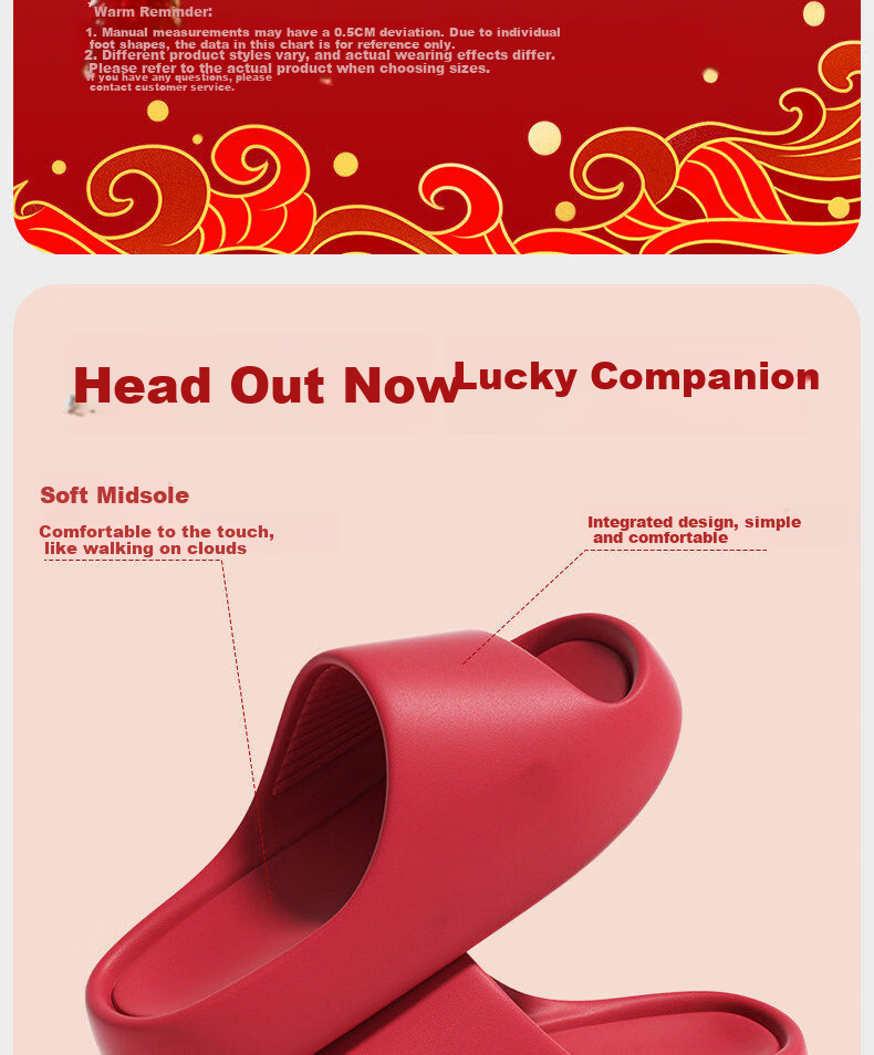 XGGC Red Slippers for the Year of Birth Women Indoor Home Non-Slip Couple Thick Sole Wedding Sandals Men Red 36-37 4