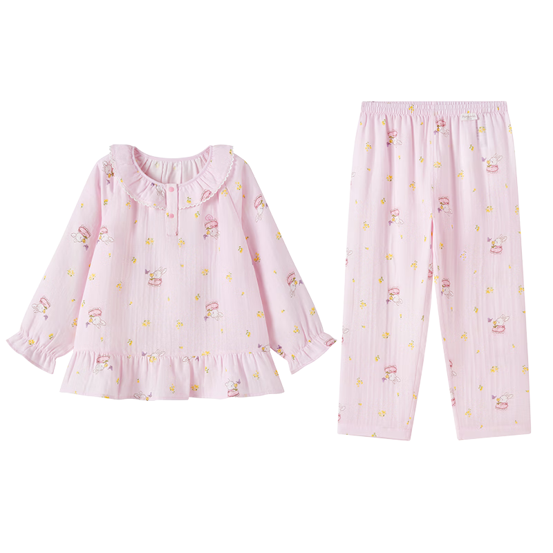 PurCotton New Children's Pajamas Ultra-Soft Double-Layer Gauze Homewear Set Boys Girls Air-Conditioned Breathable Dry Four Seasons