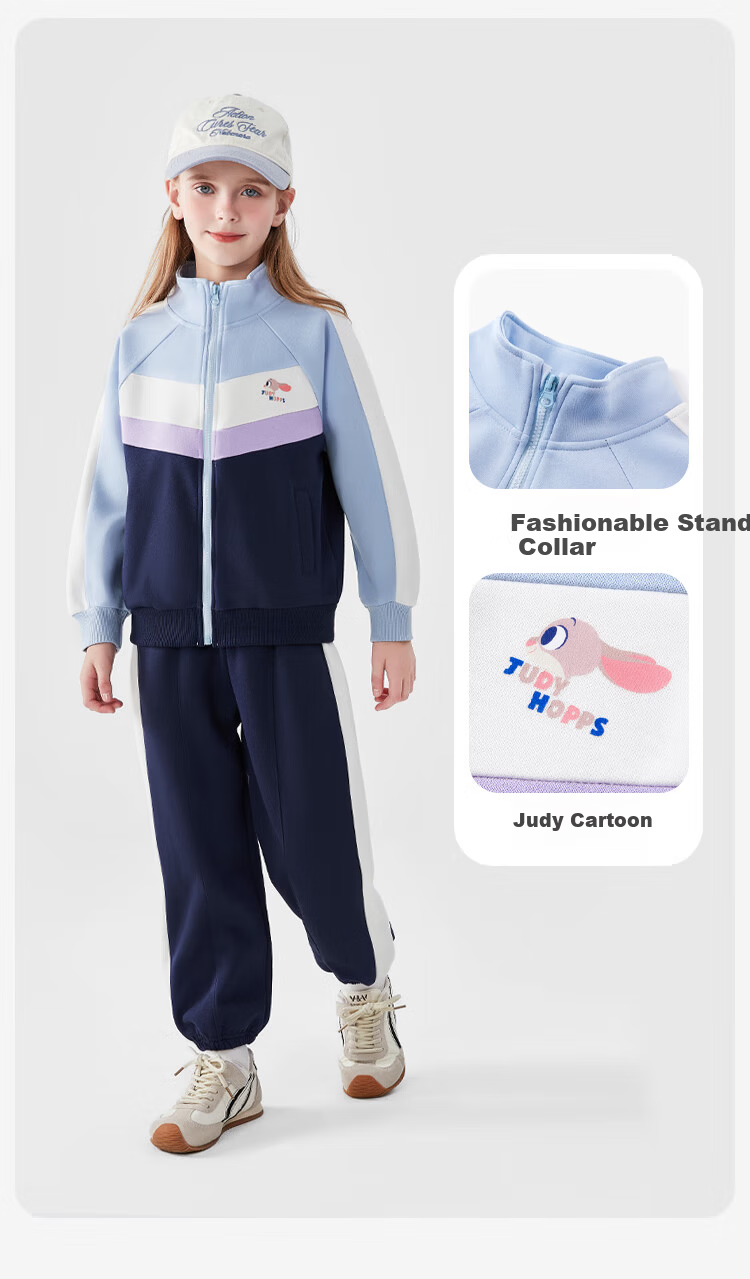 Disney Girls' Spring Outfit Fashionable Sportswear Set Zootopia Jacket and Pants Size 160 2