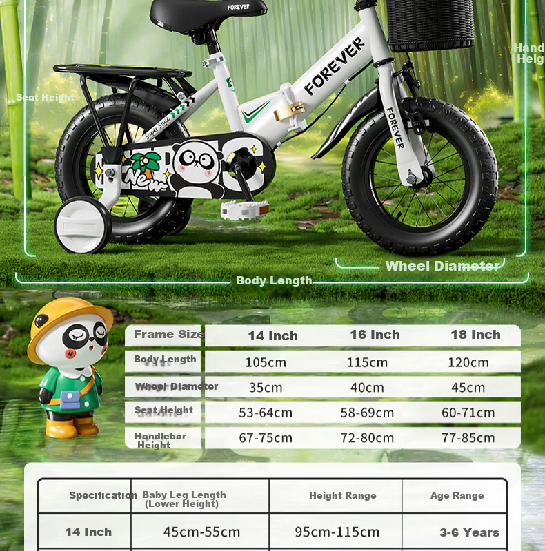 FOREVER Children's Bicycle, Baby Pedal Bike, Foldable Bike for Boys And Girls, Suitable for Ages 3-8, Student Bike, 18-Inch Integrated Wheel 25