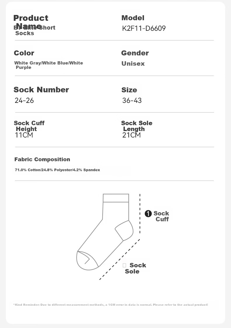 KAWASAKI Unisex Badminton Socks Running Training Sweat-Absorbing Non-Slip Sports Socks D6609 Blue/Grey/Purple (3 Pairs) 21