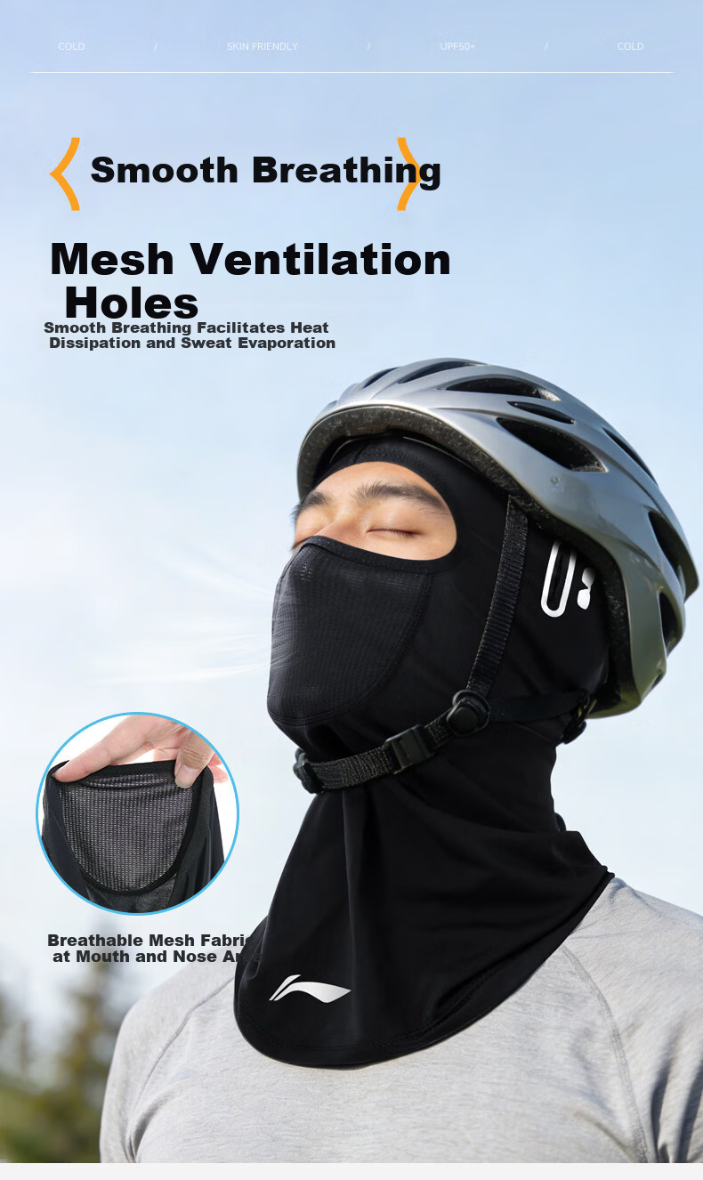 LI-NING Sun Protection Face Mask Cycling Headwear Ice Silk Full Face Cooling Outdoor Motorcycle Helmet Liner Bicycle Headscarf 10