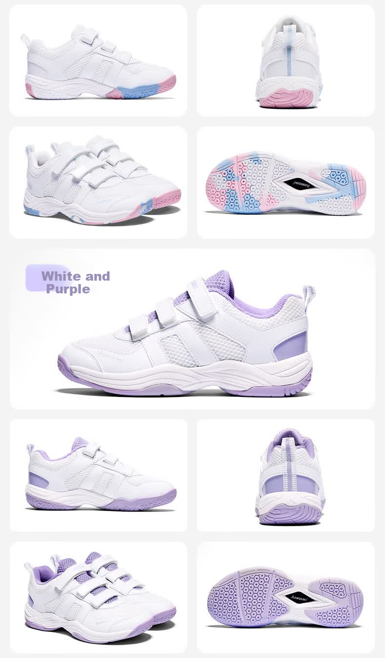 KAWASAKI Kids Badminton Shoes Puff Breathable Anti-Twist Wear-Resistant Velcro C42011 Rainbow White Size 34 10