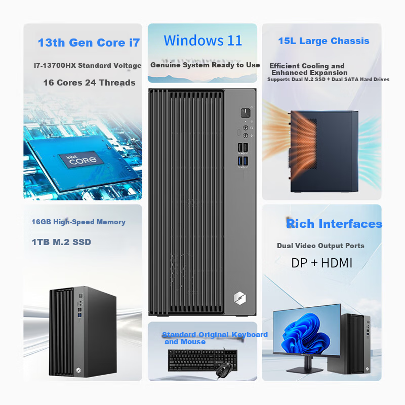 MECHREVO Hengyue Boundary P70 Entertainment Office Desktop Computer (Standard Voltage 13th Gen Core i7-13700HX 16GB 1TB WiFi Bluetooth) Three-Year Onsite Warranty