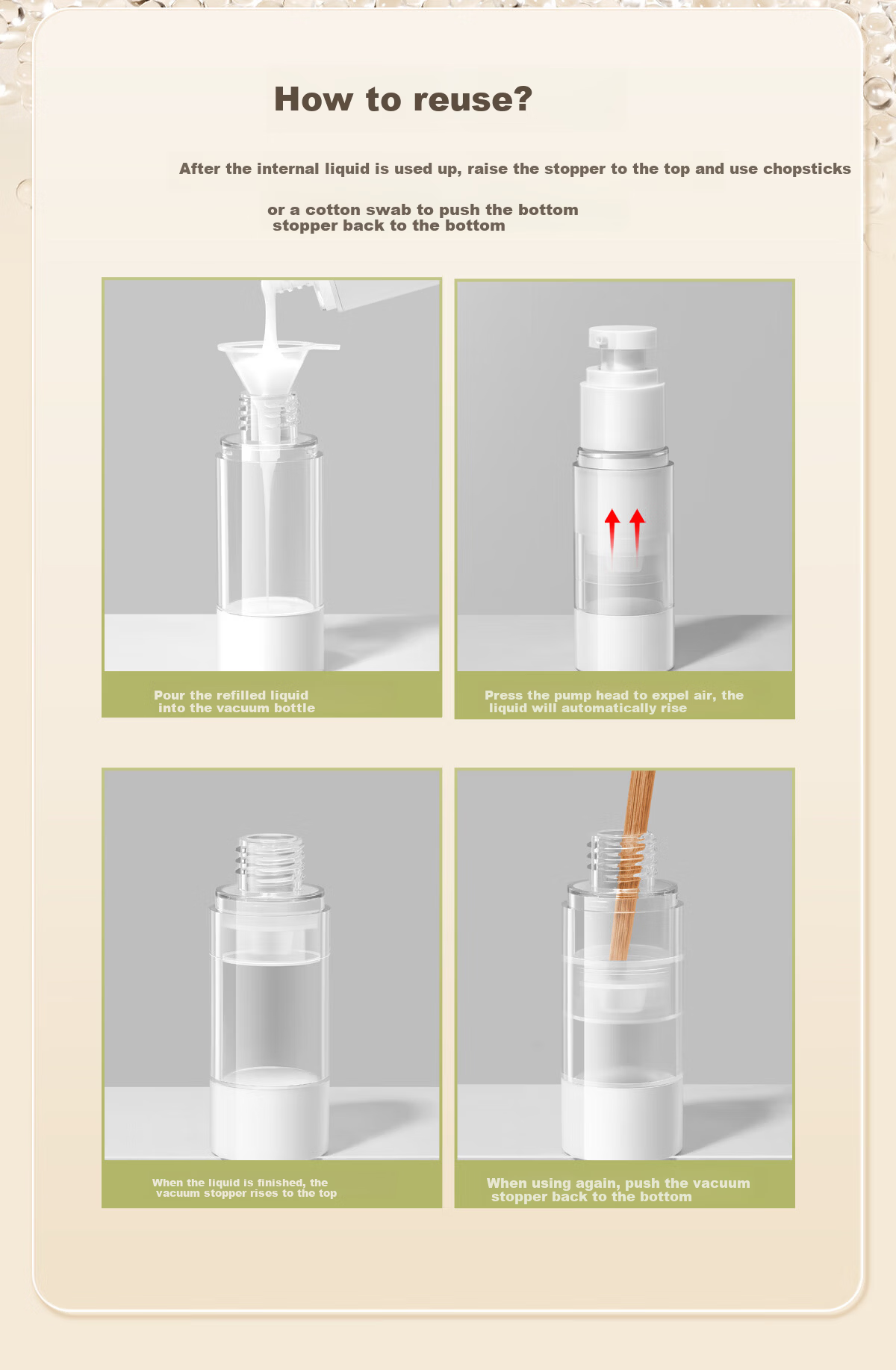 Ouyizi Vacuum Refill Bottle Set Travel Spray Makeup Shampoo Press Lotion Empty Portable 4-Piece Set 50ml 10