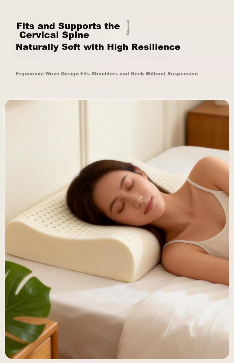 La Torretta Pure Latex Pillow, 93% Natural Latex, Imported from Thailand, Adult Cervical Spine Support Pillow Core, Wave Pillow, Medium Pillow 6