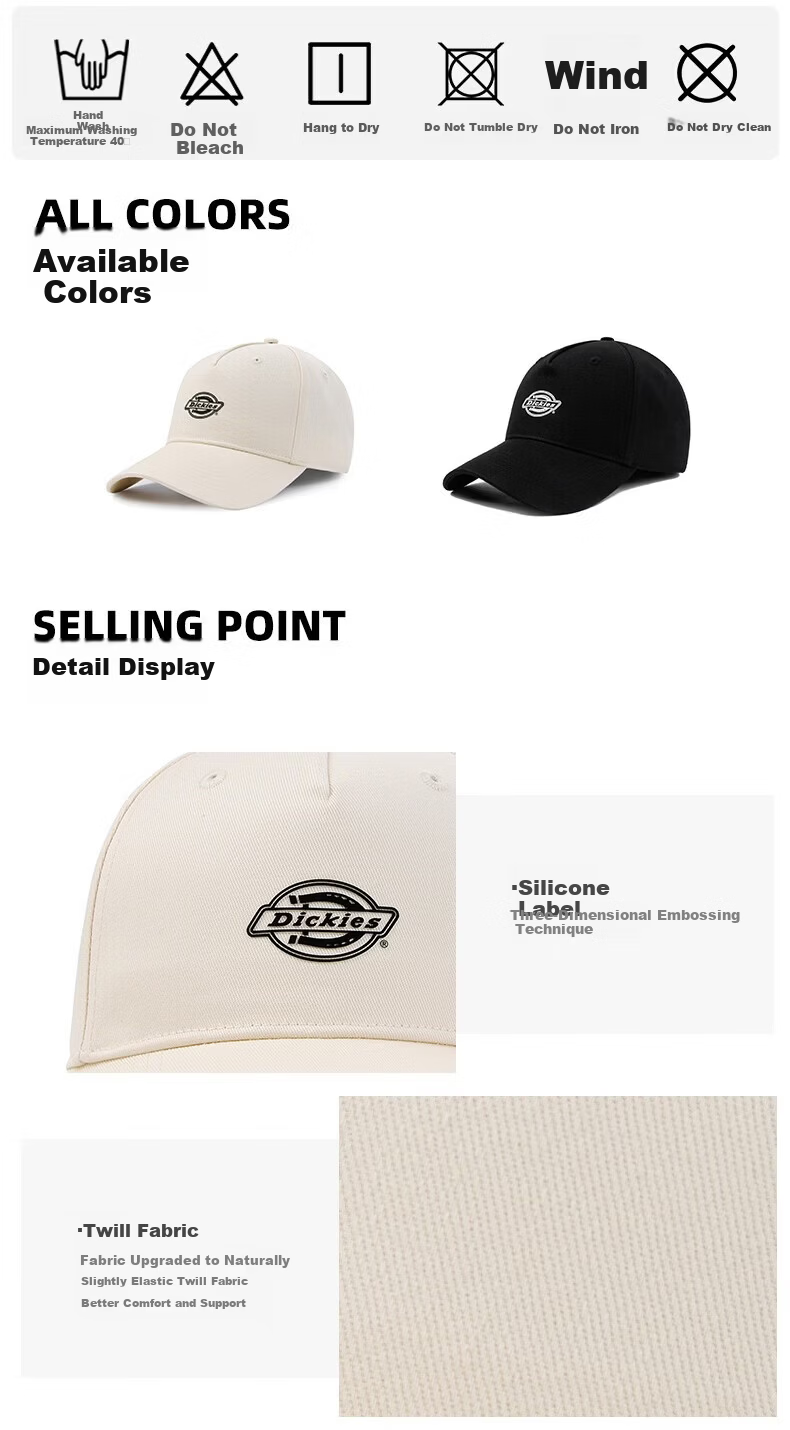 Dickies Deep Crown Hard Top Baseball Cap Small Face Unisex Sun Protection Outdoor Beige Duckbill Hat 3