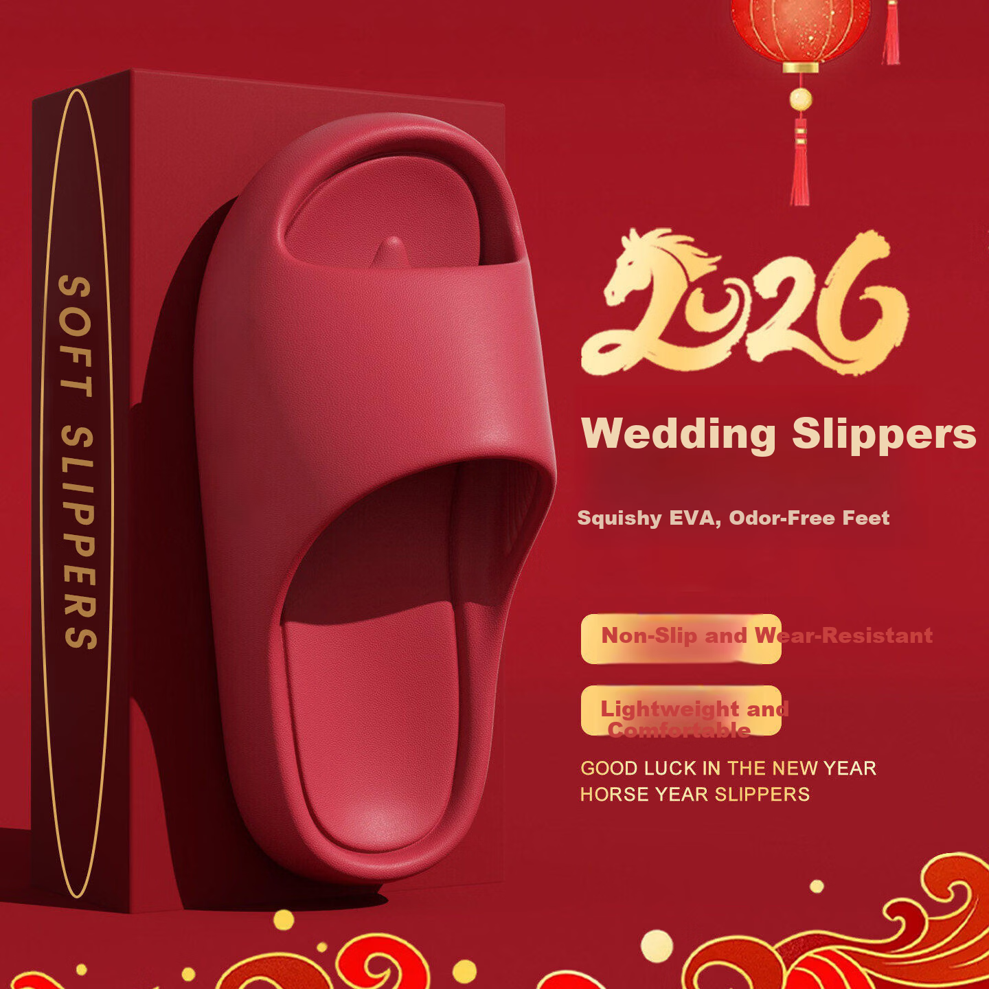 XGGC Red Slippers for the Year of Birth Women Indoor Home Non-Slip Couple Thick Sole Wedding Sandals Men Red 36-37