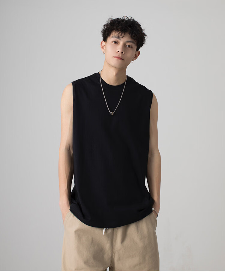 Muwei Men's Pure Cotton Vest Summer Heavyweight Breathable Skin-Friendly Casual Versatile Base Tank Top Simple Trendy Sleeveless T-Shirt 25