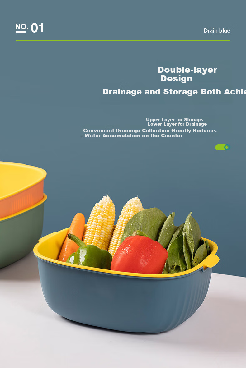 Aomeiyou Double-Layer Plastic Draining Basket Dishwasher Draining Basket Vegetable Washing Basin Household Fruit and Vegetable Basket 6-Piece Set 4