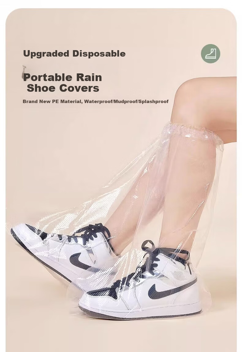 BWNK Disposable Rain Shoe Covers, Thickened And Wear-Resistant, for Adults And Children, Outdoor Portable, Cat Eating Fish Print, 5 Pairs Per Pack 1