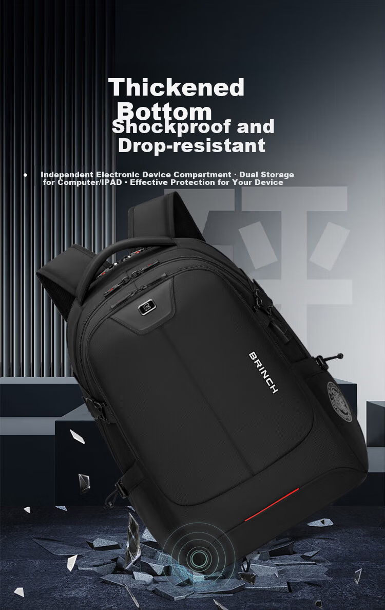 BRINCH Men's Backpack 17/18 Inch High-End Business Travel Lightweight Commuter Large Capacity Laptop Bag 8