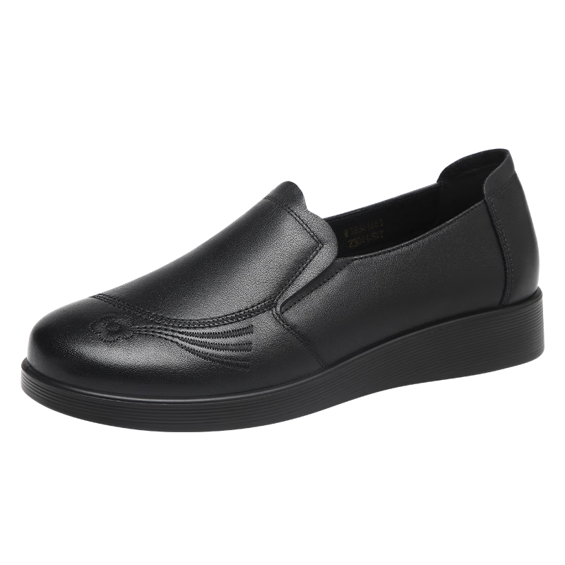 RED DRAGONFLY Elderly Mom Shoes, Middle-Aged Flat Single Shoes, Soft-Soled Women's Shoes, Brand Old Women's Leather Shoes, WTB341881, Black, Size 36