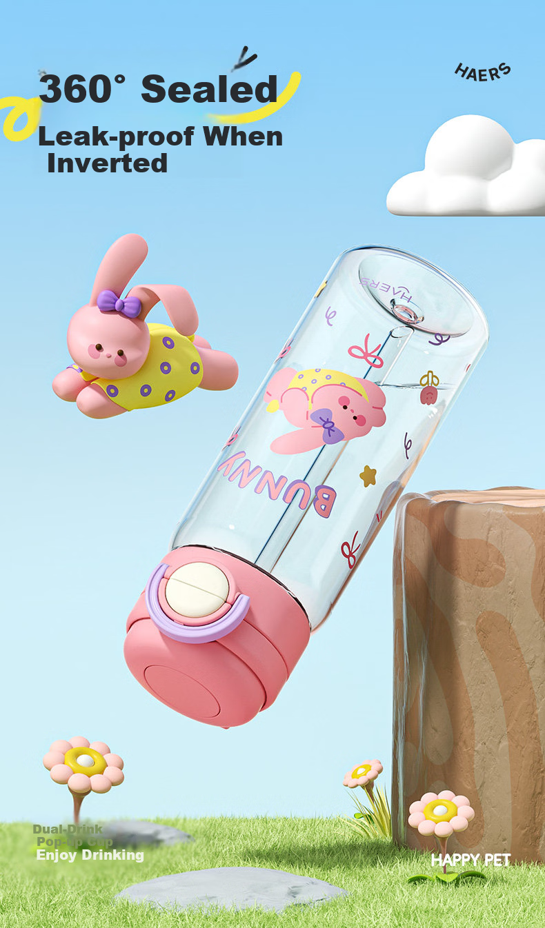HAERS Plastic Straw Cup High-Value Summer Water Bottle for Girls Kindergarten Boys Student Cup 4