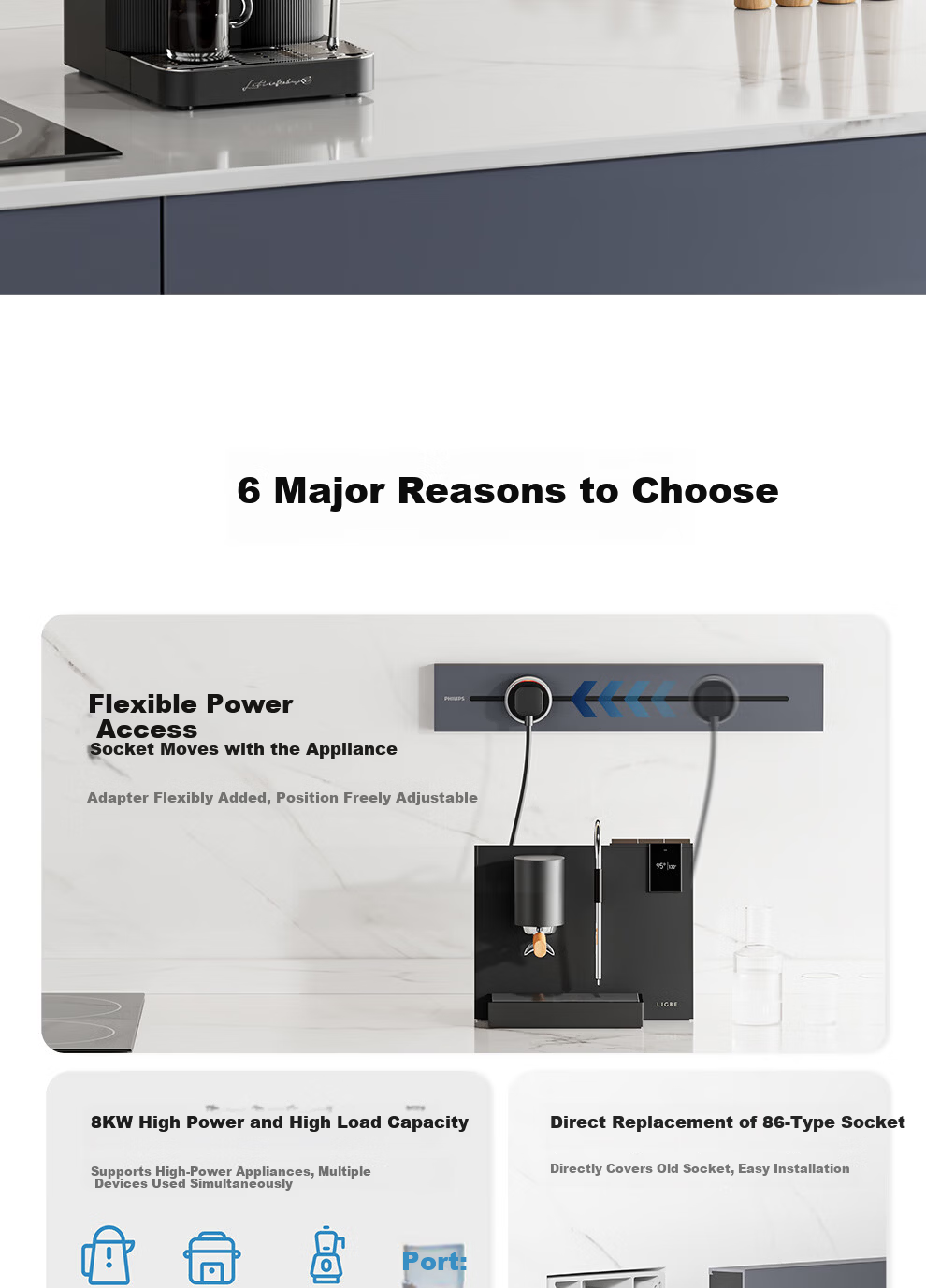 PHILIPS Surface Mounted Track Socket Switch Panel Wall-Mounted Slot-Free Movable Sliding Rail Socket 50cm Track + 3 Adapters Gray 2