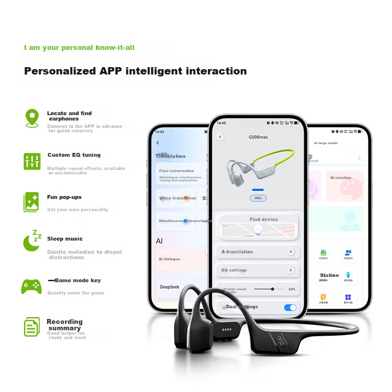 Aigo Bluetooth Earphones True Bone Conduction Earhook Sports Wireless IP68 Dustproof Waterproof 32GB Storage MP3 for Kids Swimming Running Cycling GS08max Green