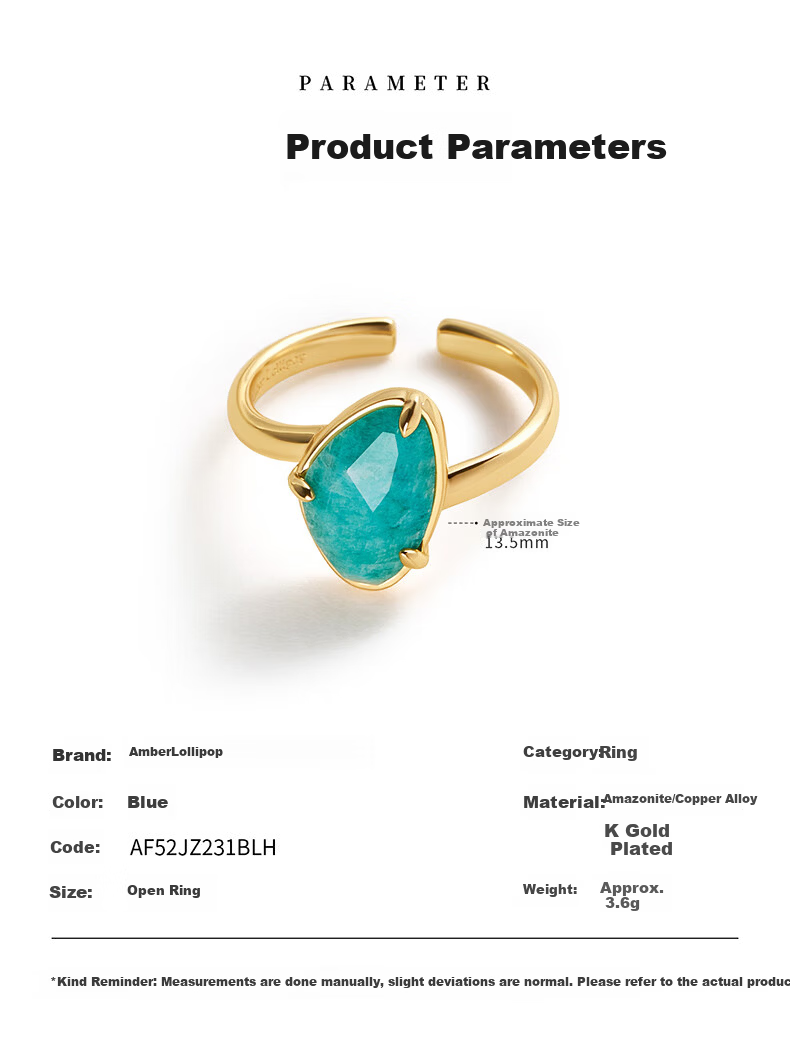 Amber Lollipop Amazonite Adjustable Open Ring for Women, Birthday and Mother's Day Gift for Mom and Wife 4