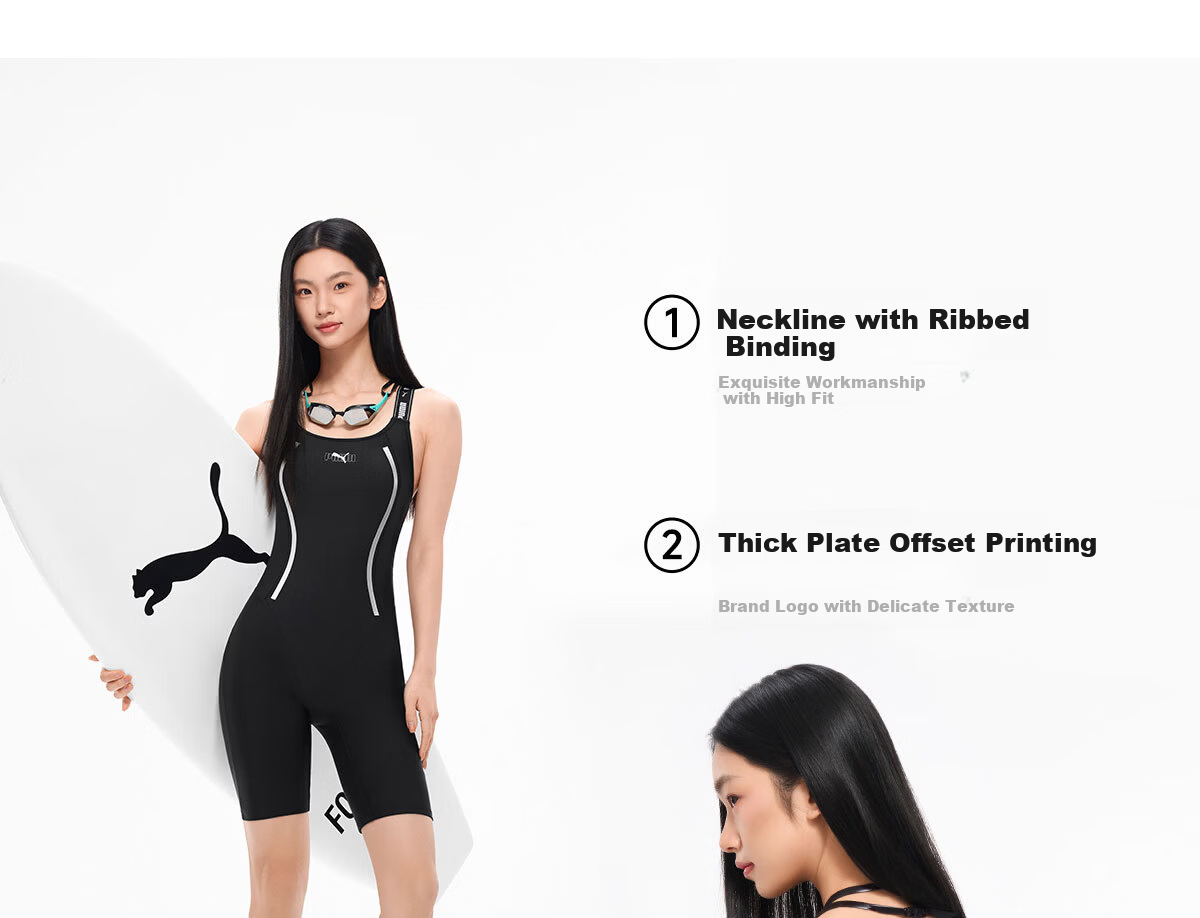 PUMA Women's High-Waist Five-Point One-Piece Swimsuit UV Protection Slimming Back Covering Professional Swimwear for Spa and Swimming Pool 14