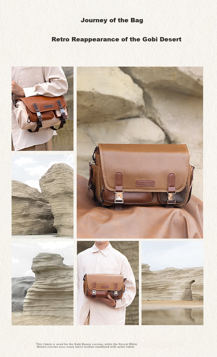 K&F CONCEPT Messenger Camera Bag Photography Crossbody Shoulder Bag for Mirrorless and DSLR Cameras One Body Two Lenses Multifunctional Vintage Original Photography Bag Gobi Brown 16