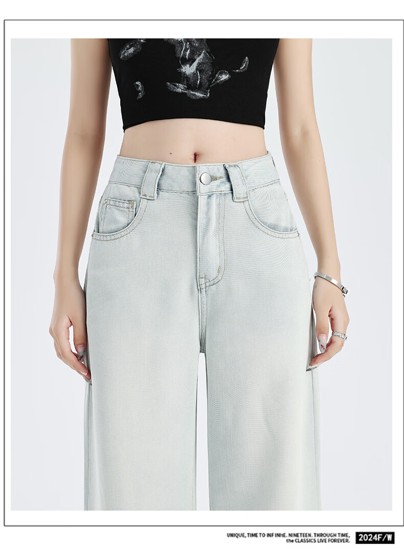 Jeanswest Women's Jeans 2026 Summer Thin Nine-Point Tencel High-Waist Wide-Leg Straight Pants Moonlight Blue XL 21