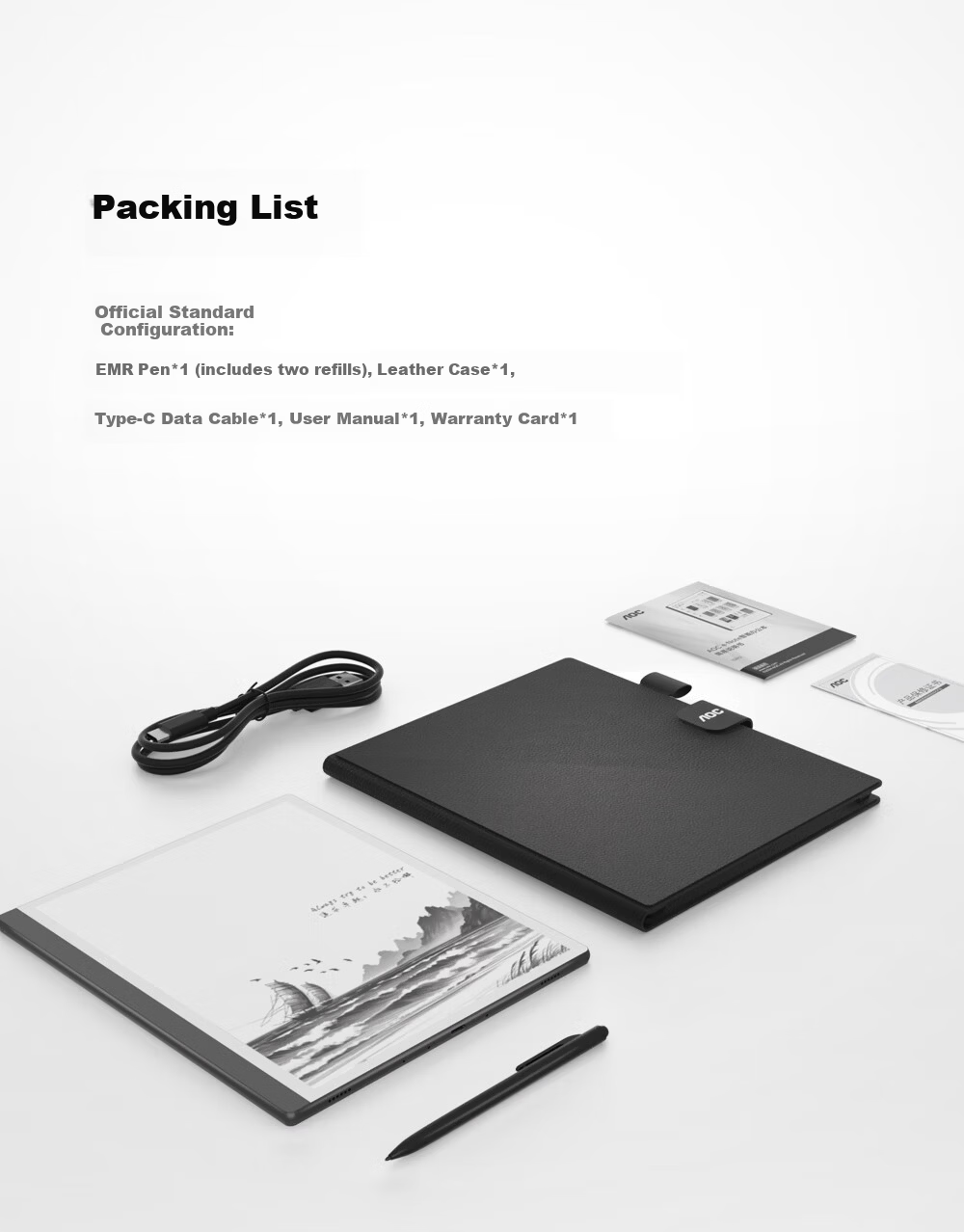 AOC E-Ink 10W2 Reader, 10.3-Inch Smart Office Notebook, Electronic Writing Pad, Handwriting E-Paper Book, Ink Screen E-Paper Book for Meeting Notes, Tablet + Protective Case 12