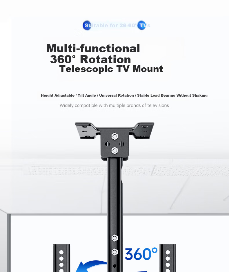 Dongpuli 26-60 Inch 2.5M TV Ceiling Mount Bracket Rotatable Adjustable Multifunctional LCD Monitor Surveillance Pole Wall Mount 1