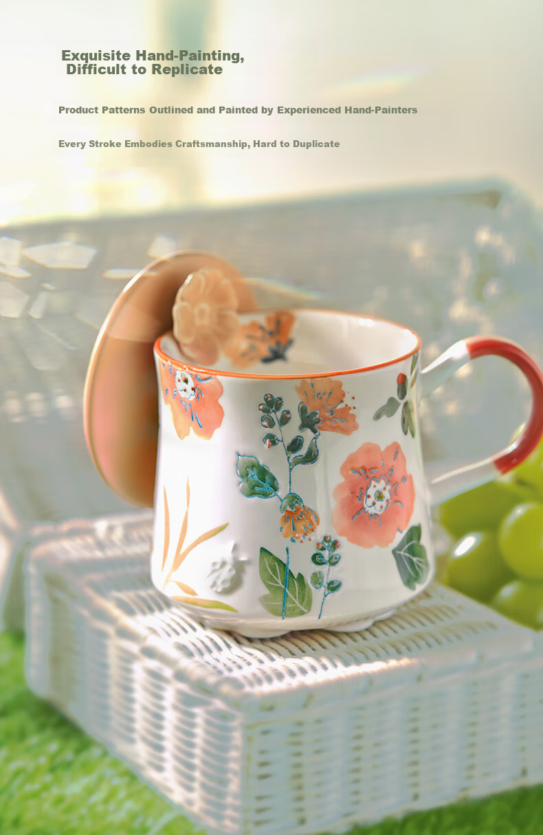 JOYYE Ceramic Mug Hand-Painted Embossed Underglaze Color Dream Flower Cup Birthday Gift Holiday Souvenir 7