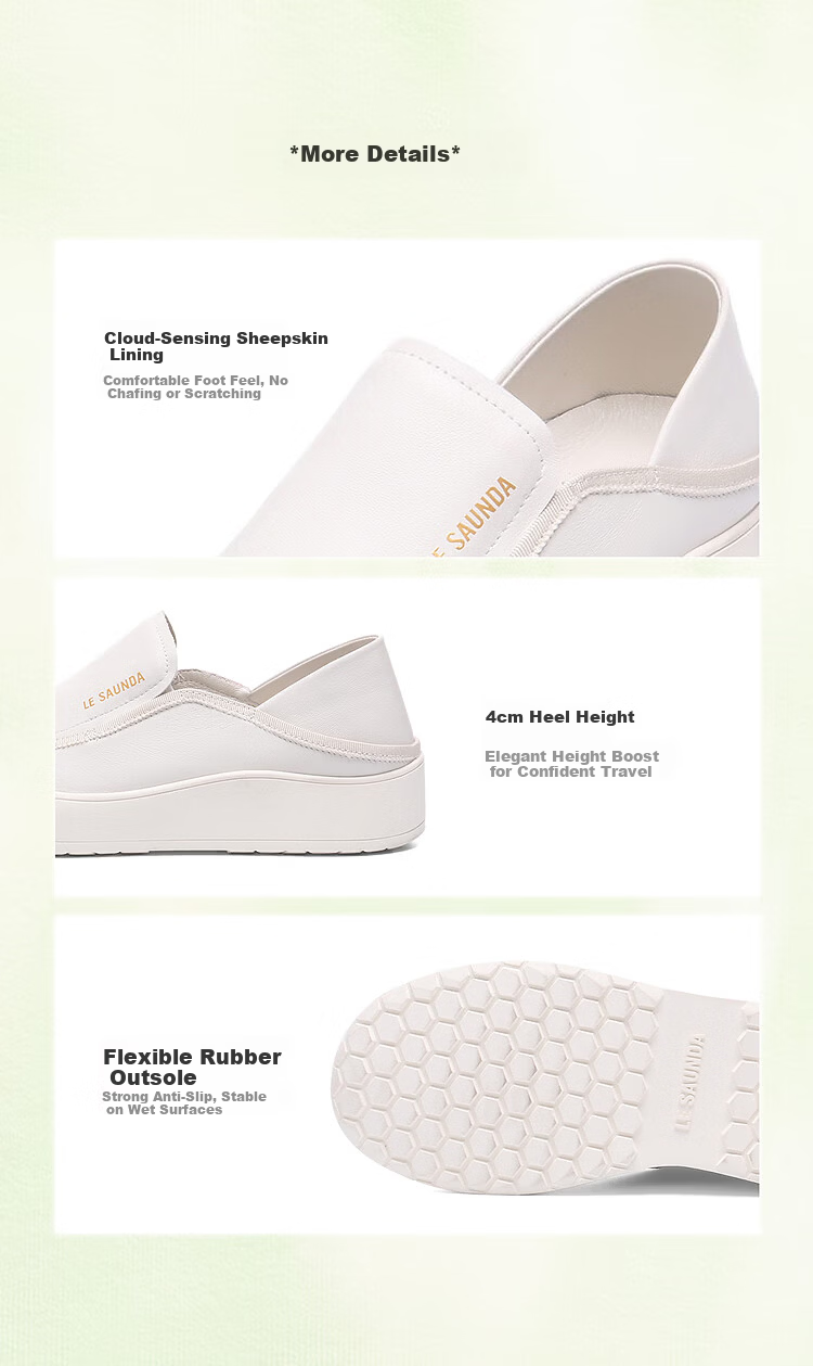 Le saunda Active Series 2026 Spring New Slip-On Casual Genuine Leather White Sneakers Women 7M38102 Cream White OWL34 8