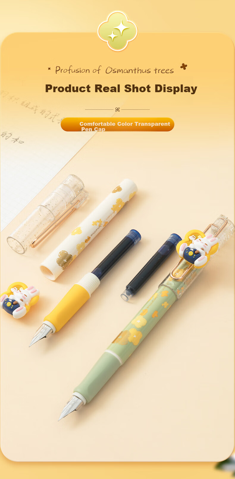 M&G Stationery Large Fu Da Gui Refillable Ink Cartridge Fountain Pen Set (1 Fountain Pen + 2 Pure Blue Ink Cartridges, 3.4mm) Student School Writing HAFP2483 Blue Barrel 2