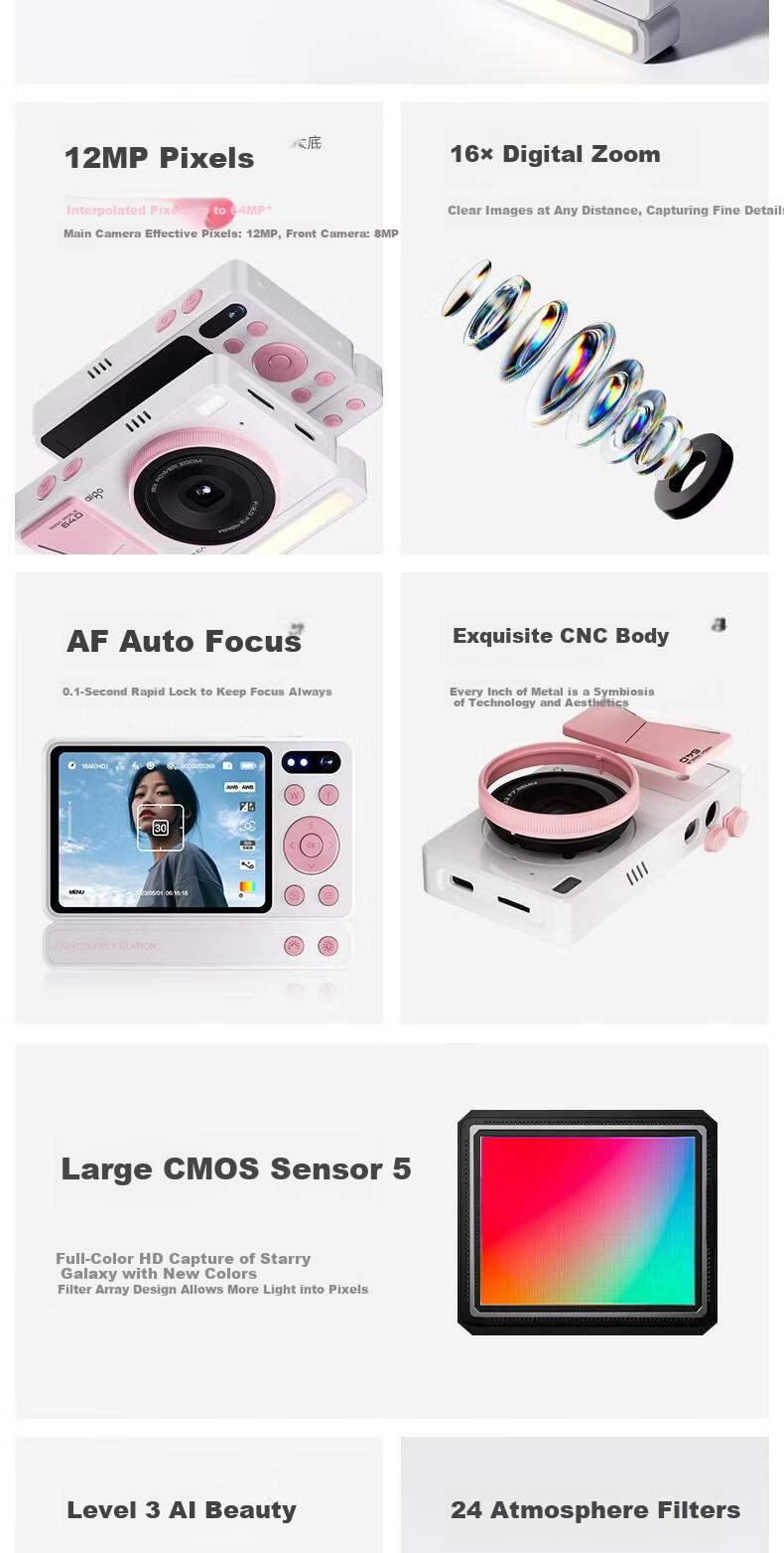 Patriot D6PRO Student Digital Camera Dual Lens White 64GB Retro CCD Entry-Level Travel Campus Compact Camera Birthday Gift for Girlfriend Girls Children's Day Gift 5
