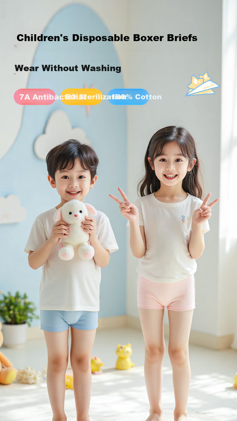 Grace Kids Disposable Cotton Boxer Briefs for Girls and Boys, Travel Portable Daily Use, Size S 2