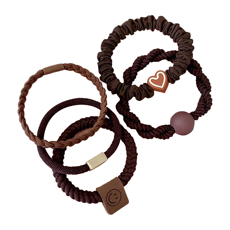 MEIFUYU Versatile Coffee Brown Fashion Hair Ties 5-Pack Bun Hair Bands High Ponytail Elastic Hair Bands WH7252