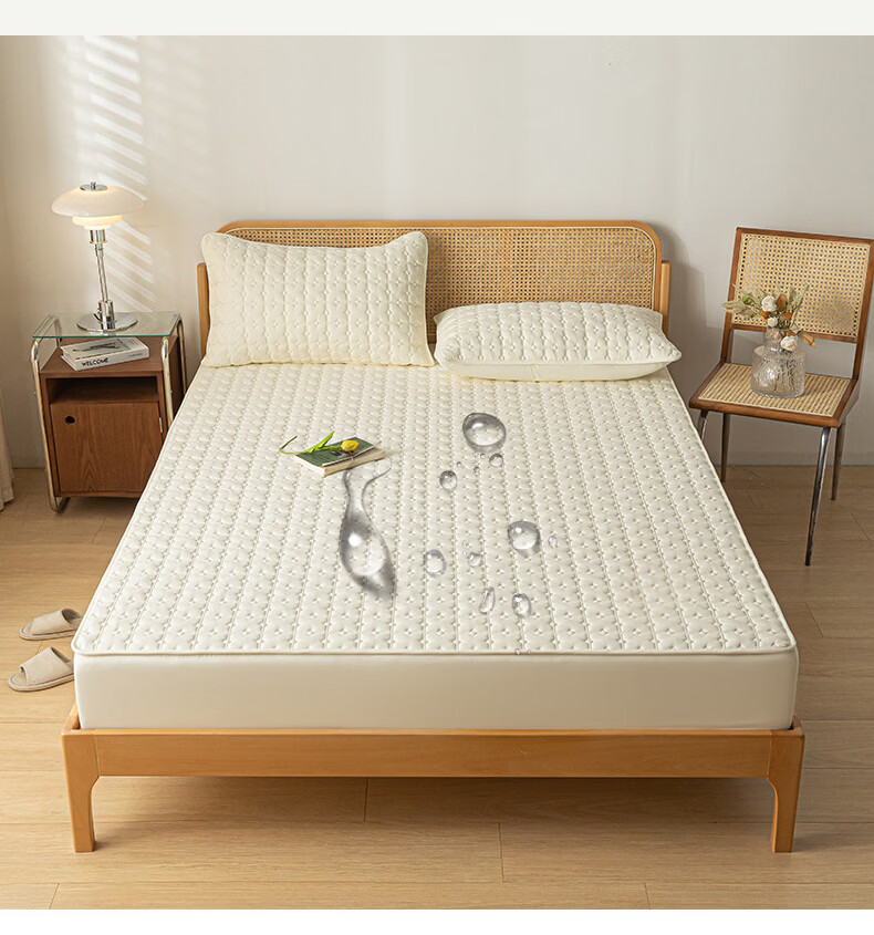 MUJI Class A Waterproof Soybean Cotton-Padded Fitted Sheet Single Double 1.8x2m Mattress Protector Cover for 1.8m Bed 17