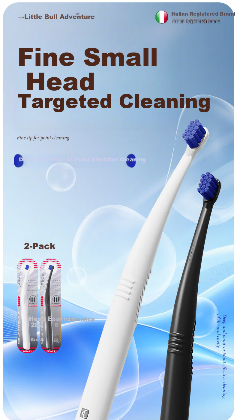 Little Ox Adventure Soft Bristle Toothbrush Fine Bristles Gum Care Sensitive Relief Wide Thin Dual Antibacterial 99% Adult Toothbrush 2-Pack 1