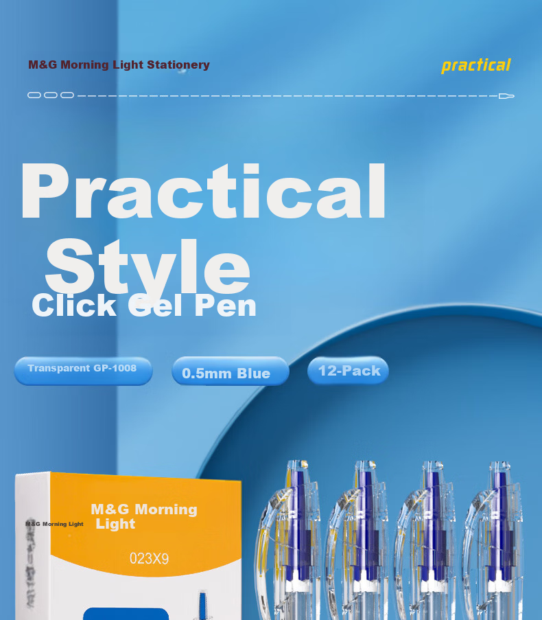 M&G 1008 Retractable 0.5mm Blue Gel Pen, Quick-Dry Signature Pen, Practical Student Exam Pen, Blue 12-Pack AGP023X9B 1