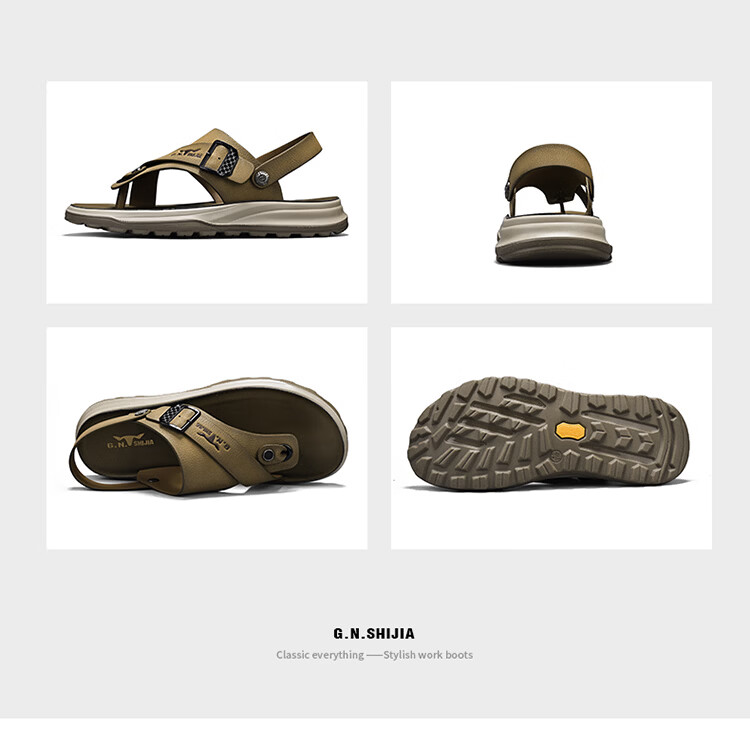 Bull Family Men's Leather Sandals Summer New Dual-Wear Soft Sole Durable Outdoor Beach Casual Flip-Flops 28