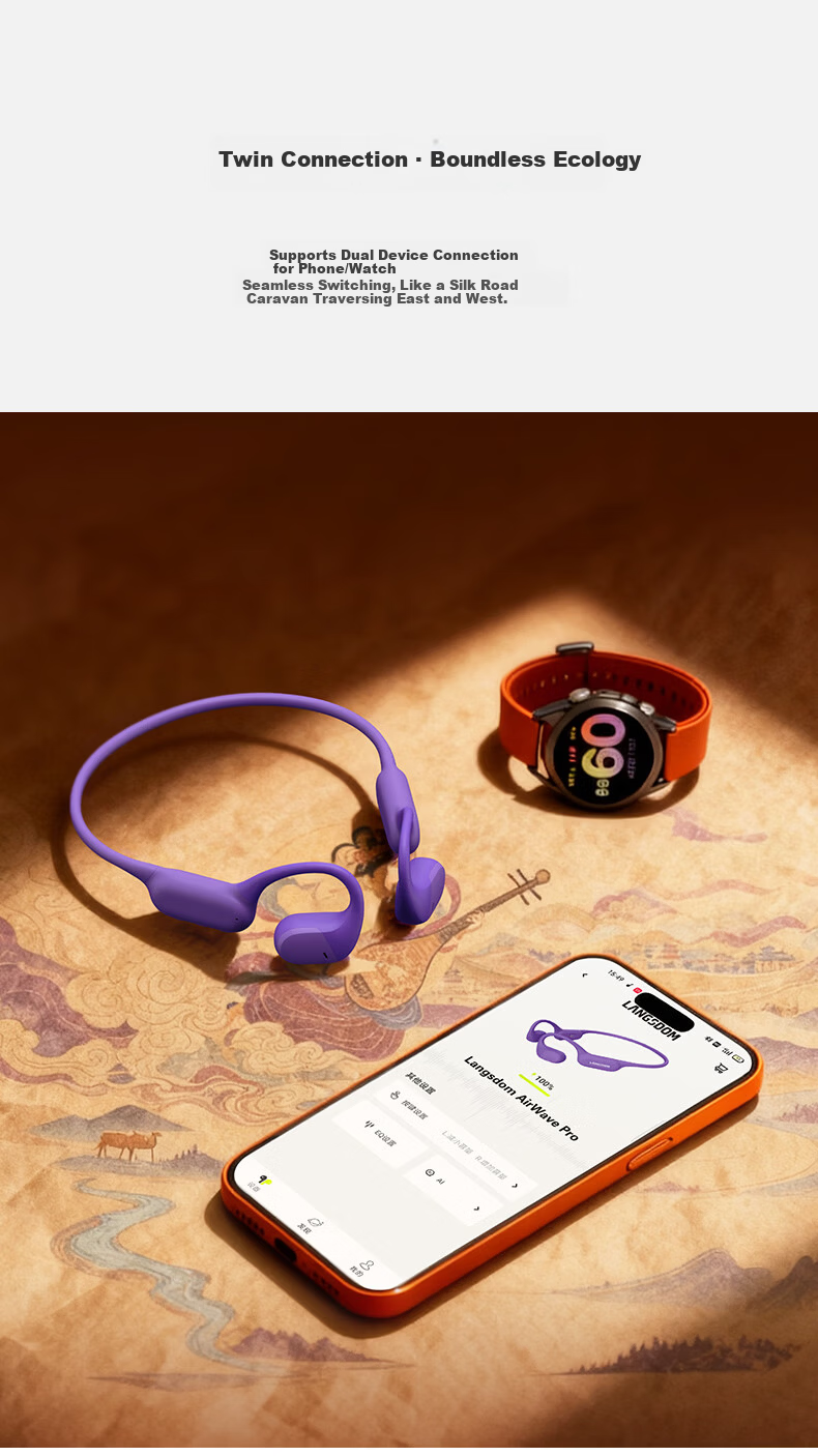 Langston AirWave Pro Open Bluetooth Wireless Bone Conduction Sports Earphones Running Cycling Non-In-Ear Compatible with Apple Dunhuang Purple 8