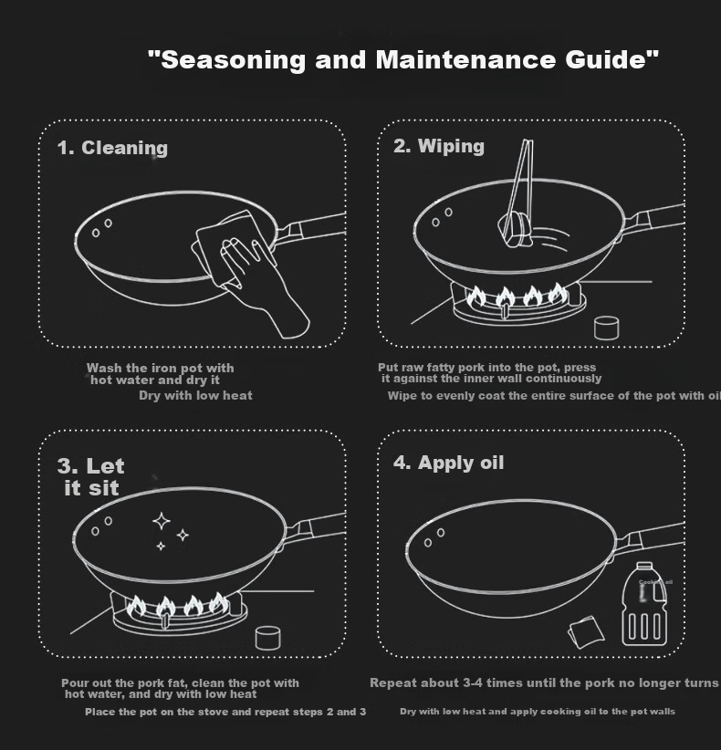 Lao Yiren Iron Wok Zhangqiu Authentic Traditional Uncoated Cast Iron Non-Stick Stir Fry Pan Household Round Bottom Frying Pan for Gas Stove 11