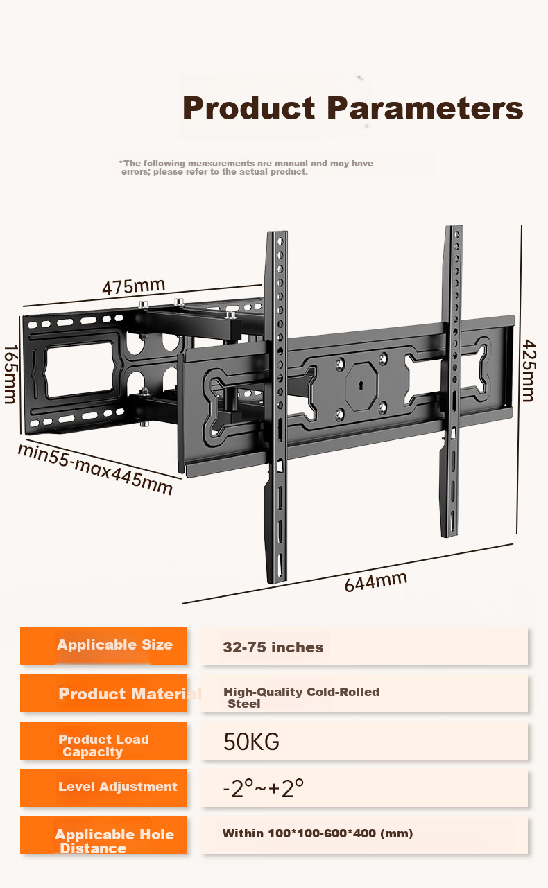 Beishi 32-75 Inch TV Mount Bracket Rotatable Extendable LCD Wall Mount Universal TV Stand 12