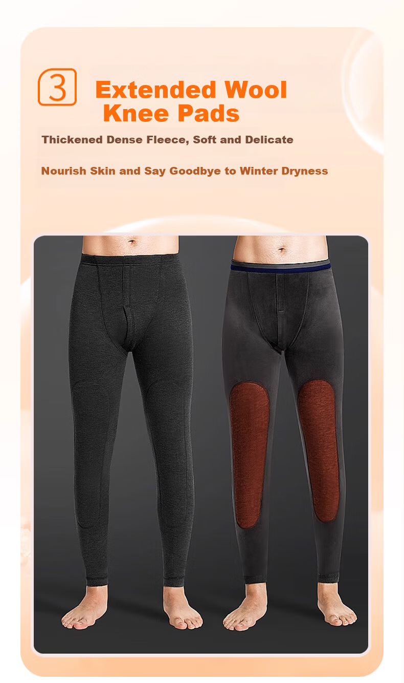 LangSha Men's Thermal Pants Thickened Wool Knee Protection Fleece Lined Leggings Plus Size Autumn Winter Cotton Pants 8