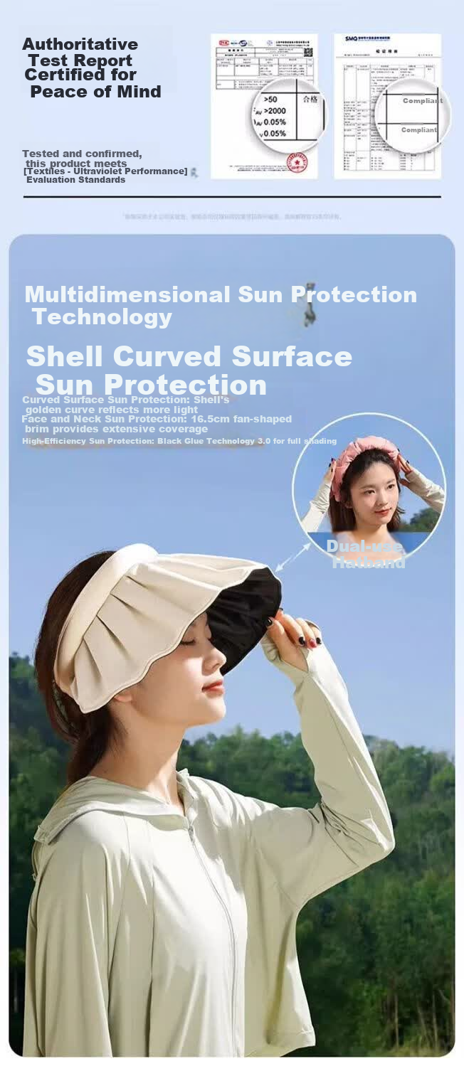 Peak UV Protection Sun Hat Couple Spring Summer Outdoor Running Anti-UV Shell Cap Open-Top Headband Dual-Use Foldable 2