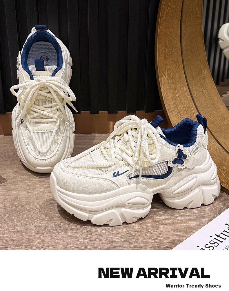 Warrior Official Women's Dad Sneakers 2026 Spring Summer New Thick Sole Height Increasing Casual Sports Shoes Women Pink Beige Size 39 15