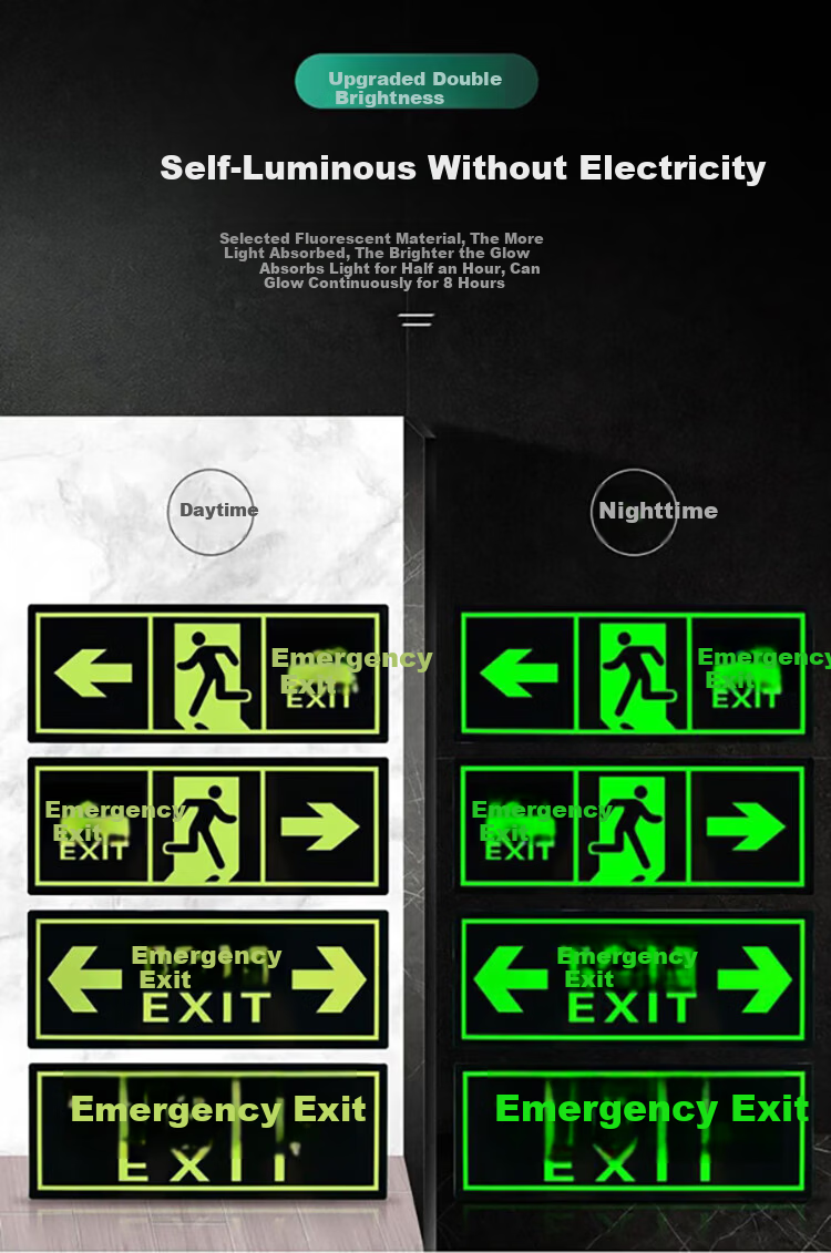 Yijuzhangning Safety Exit Sign, Rightward And Downward Staircase, Luminous Wall Sticker, 5 Pieces Per Pack, 36*14cm 4